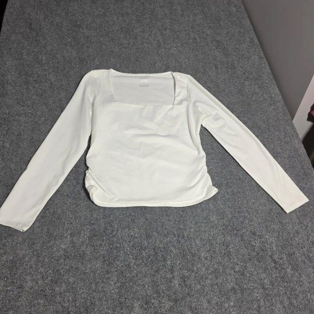 omen’s White Spandex Square Neck Ruched Top Larg